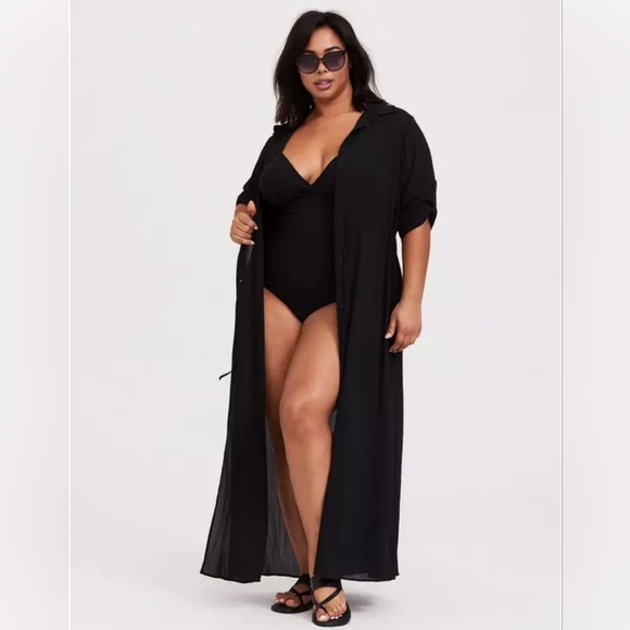 Torrid Black Button Down Maxi Cover-Up / Kimono / Duster / Shirt Dress Size 2 - Picture 2 of 7